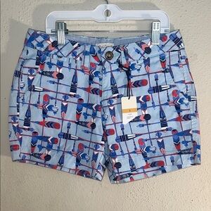 Red Camel Women's Geometric Blue and Red Shorts